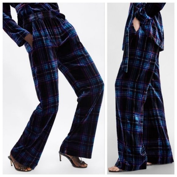 Zara Pants - Zara Checked Velvet Trousers Pants